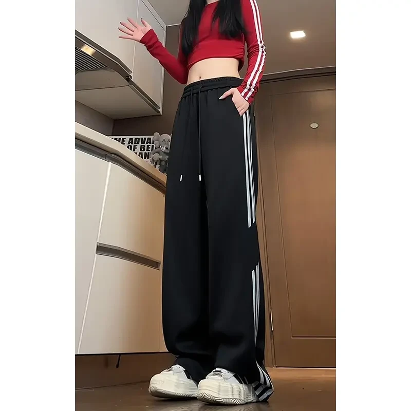 夏季美式冰丝条纹休闲裤子男款潮牌宽松速干男女薄款冲锋伞兵裤子