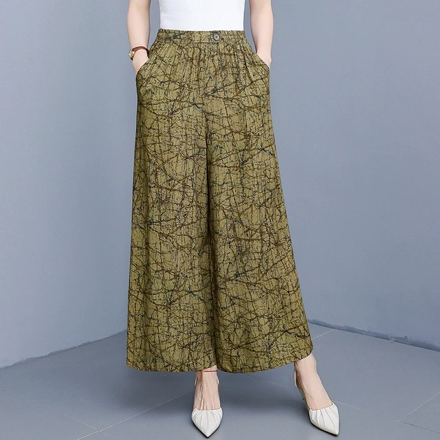 高端棉绸阔腿裤新款中老年妈妈休闲裤子夏季女士跳舞裤宽松裙裤