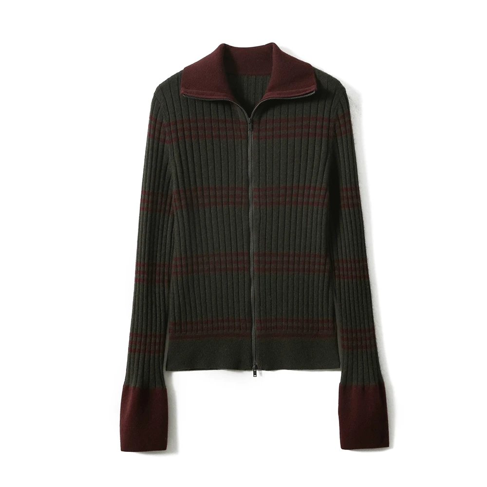 笑涵阁ZWN761291AG】复古撞色条纹 Clean Fit羊绒羊毛针织衫女