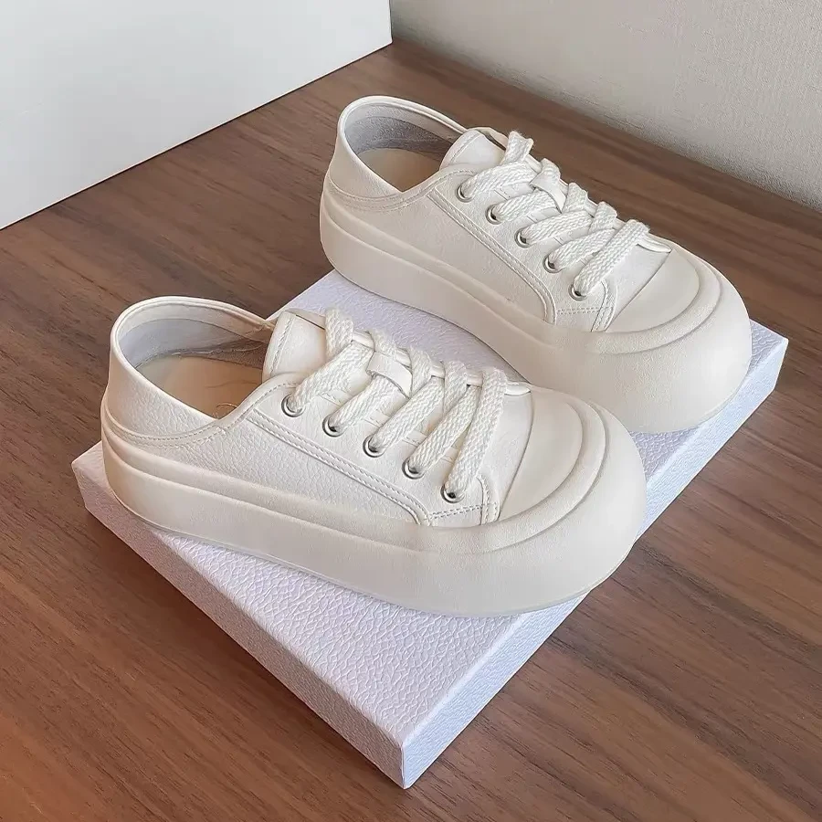 5811 真皮厚底两穿小白鞋女秋季丑萌大头软底百搭休闲增高板鞋