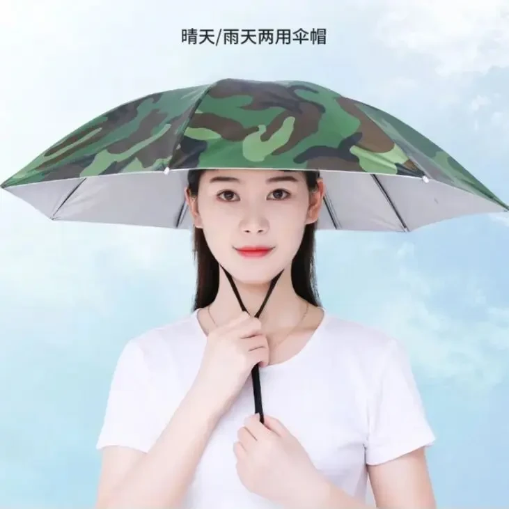 伞帽头戴雨伞帽子钓鱼头戴太阳伞户外采茶环卫防晒斗笠伞折叠大号