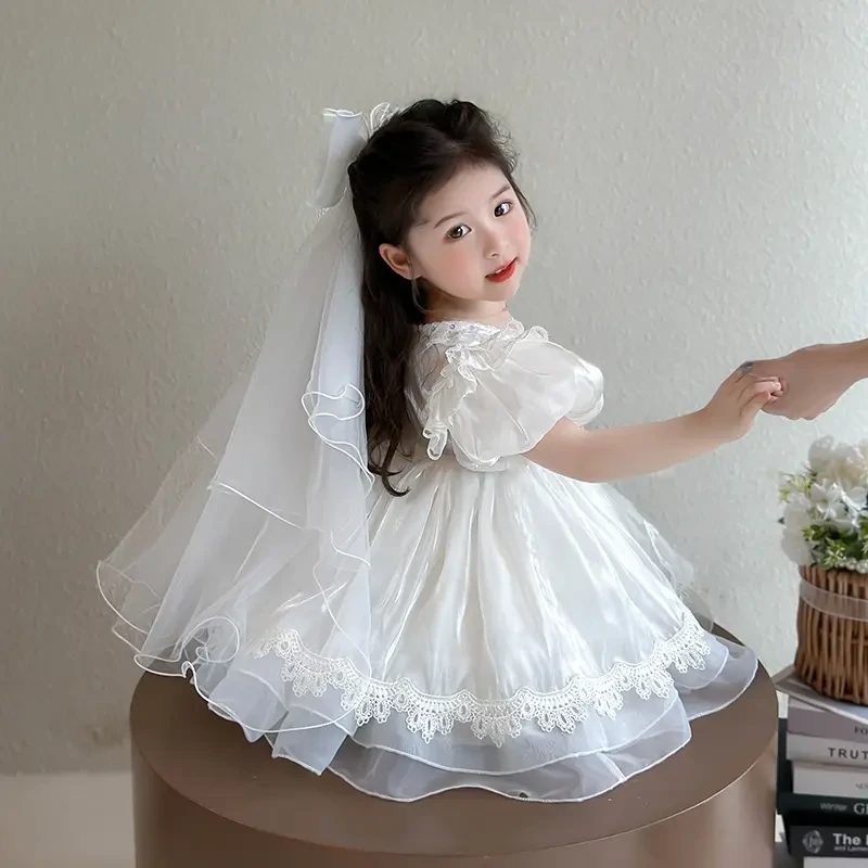 女童2025春夏宝宝生日连衣裙蓬蓬纱洋气公主裙幼儿园毕业花童礼服