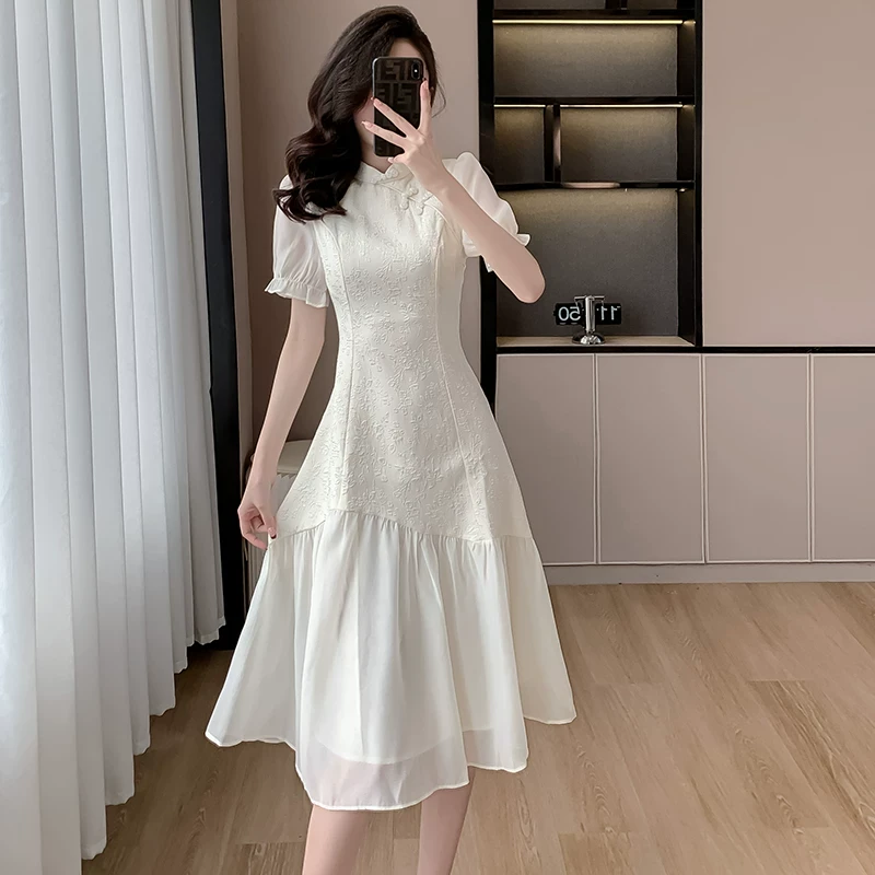 2025夏季女装新中式旗袍改良国风复古小香风连衣裙拼接设计感裙子