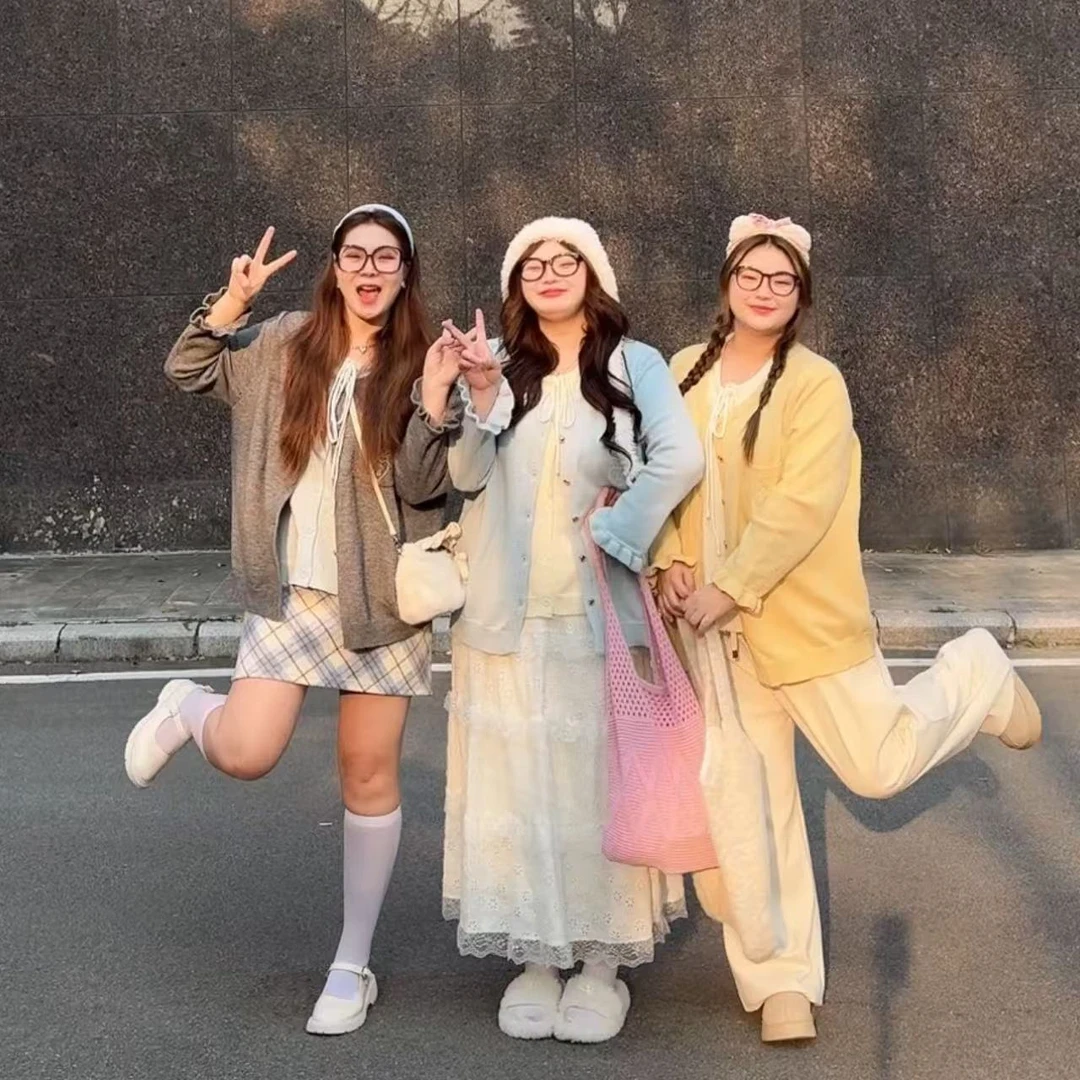 【大码】女装圆领假两件针织衫女新款蝴蝶结宽松复古开衫外套293