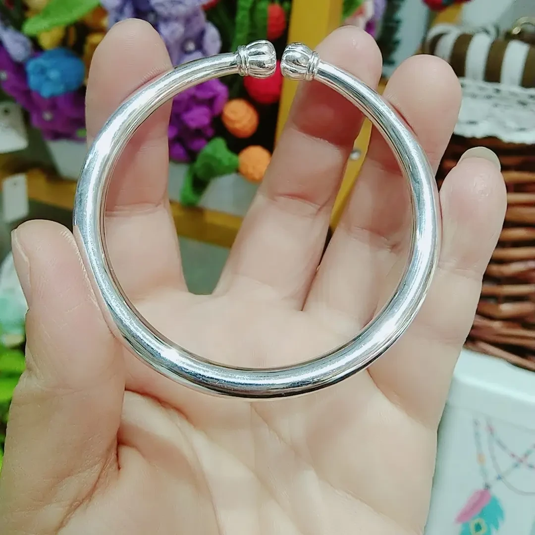 足银手镯 实心南瓜头亮面手镯