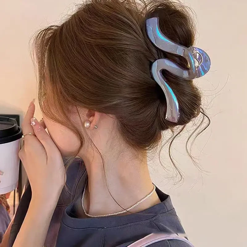 新款珠光高级超大亚克力波浪抓夹大号发量盘发鲨鱼后脑勺头饰夹子