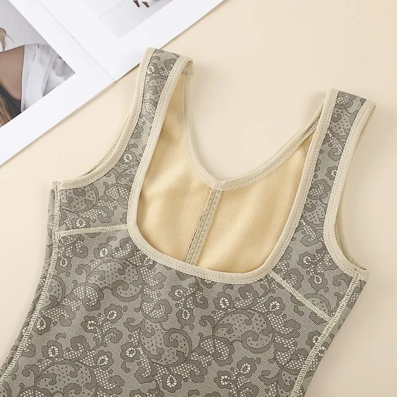 秋冬女士加绒新款时尚加厚束腰豹纹马塑形背心托胸美