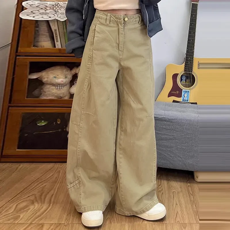 卡其色牛仔裤女高腰显瘦胖mm宽松裤子女款2025裤子女款夏季