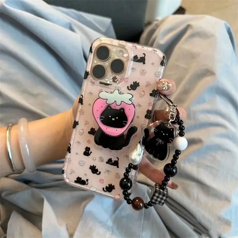 适用草莓黑猫适用苹果16手机壳华为VIVO小米OPPO荣耀红米一加网红