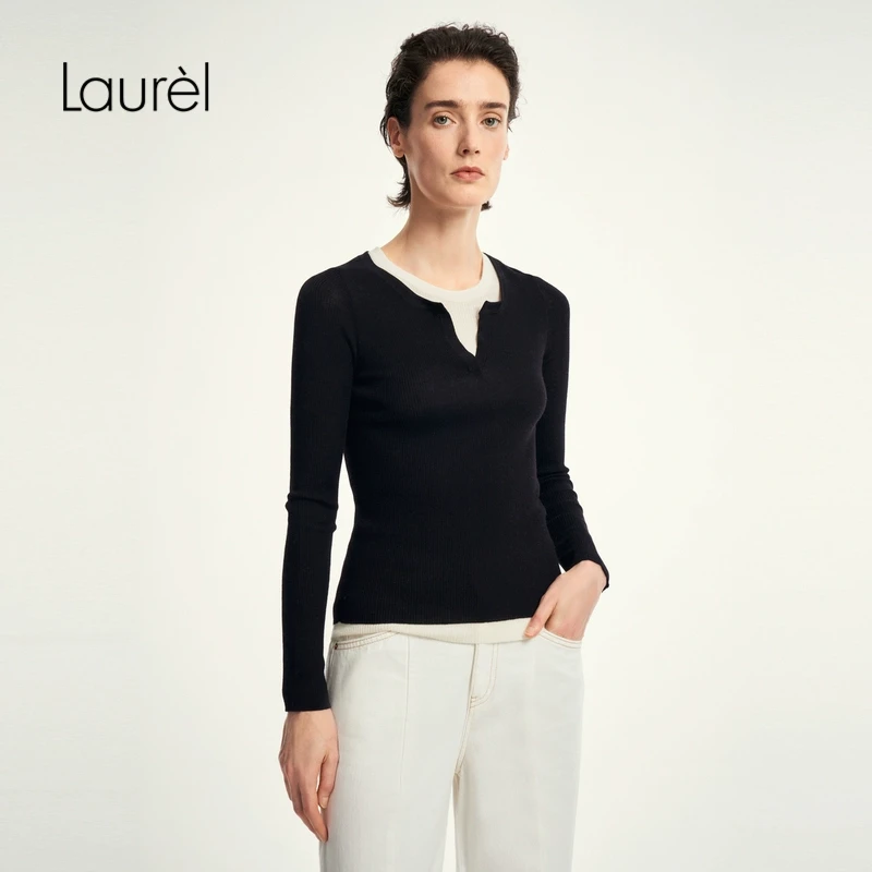 【星线好物】Laurel新款黑白拼接气质毛衫女LWD353M01100