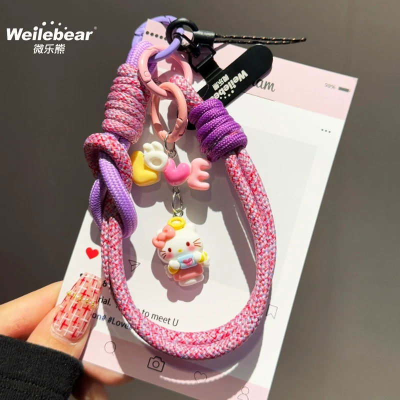 可爱kitty猫手机挂绳手腕编织ins结实金属夹片卡通吊坠防丢挂饰链