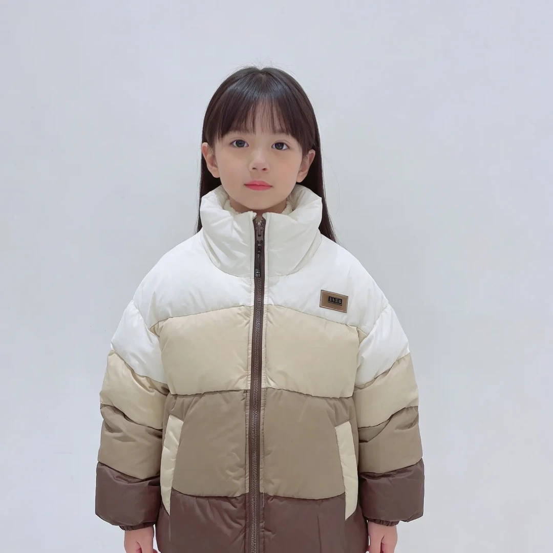 1003冬季新款儿童拼接撞色立领白鸭绒羽绒服