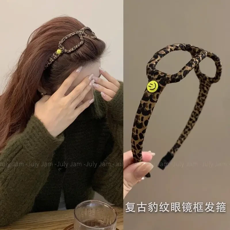 韩系高端豹纹眼镜框发箍2025新款复古甜酷高颅顶外出百搭头箍发卡