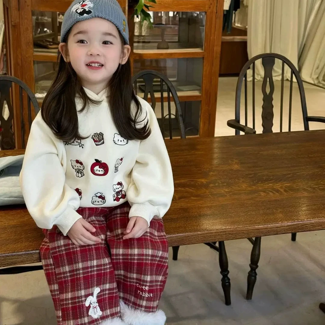 毛毛边卡通休闲童装汉服裤子