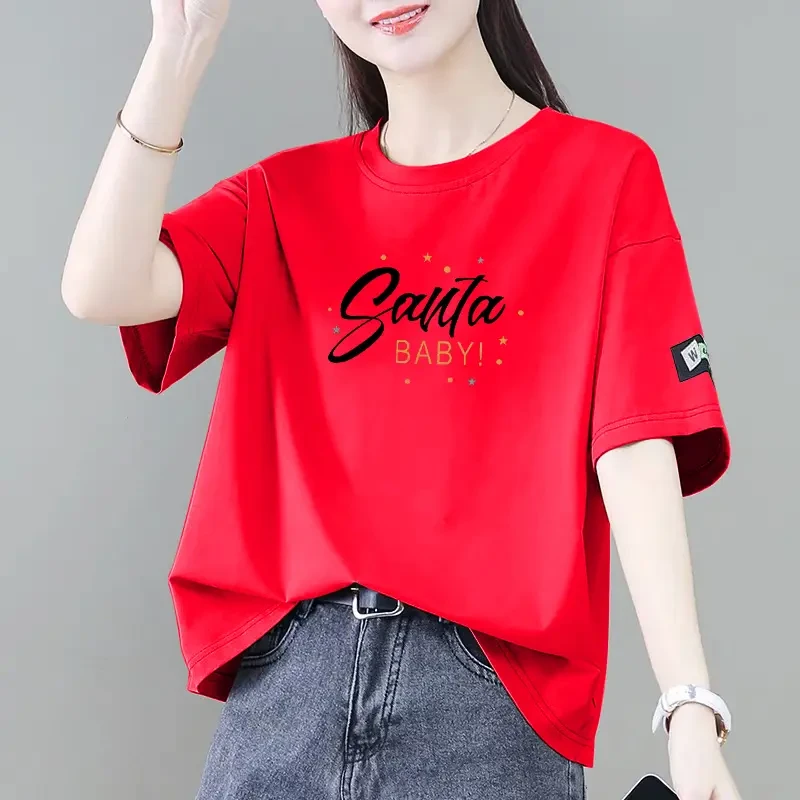 100%纯棉短袖t恤女夏季新款百搭韩版减龄遮肚宽松显瘦大码上衣ins