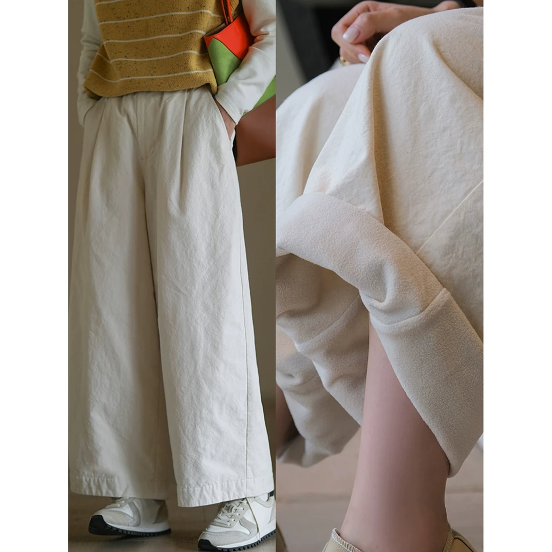 麻霖匹马棉盐缩工艺高密棉麻半松紧加绒加厚直筒裤休闲裤