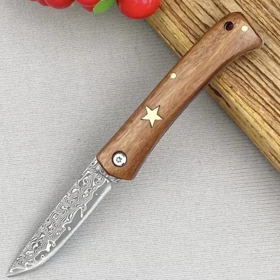 【星星】大马士革钢，新疆包邮，酸枝木柄，吃肉，切水果，精美小刀