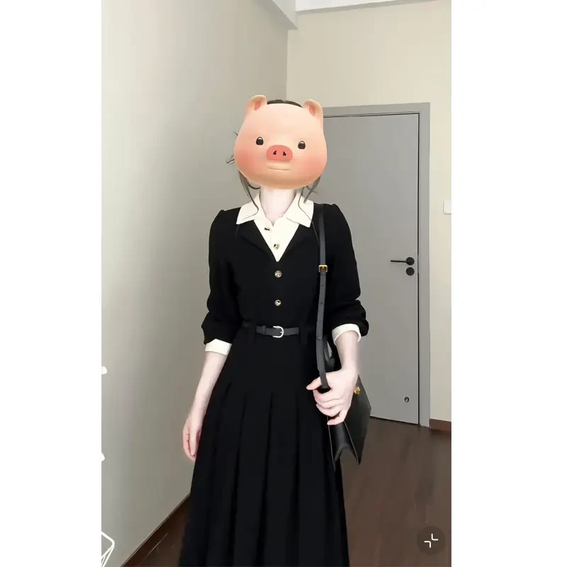 法式小香风黑色连衣裙春秋高级感教资面试洋气裙子