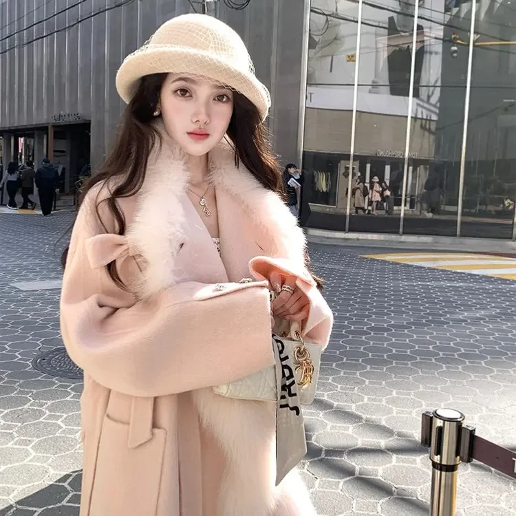 【气质千金】新款双面羊毛狐狸毛领大衣女款外套网红小香风