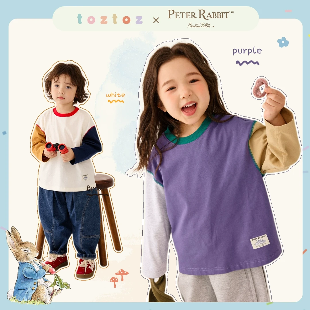 豆几妈1/1【彩色碎片】比得兔联名儿童长袖男撞色休闲长袖T恤女童