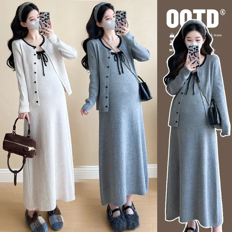 春减龄外套+吊带裙两件套小香风孕妇连衣裙两件套