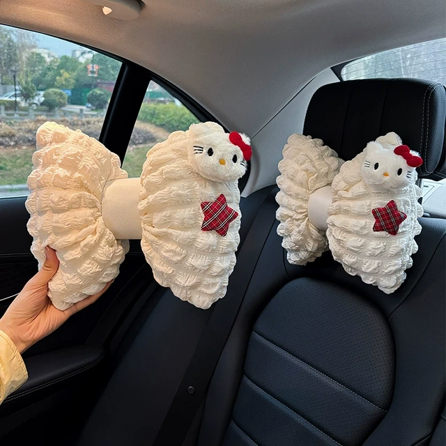汽车头枕护颈枕车载可爱蕾丝泡芙kitty车用靠枕女士车内座椅枕头