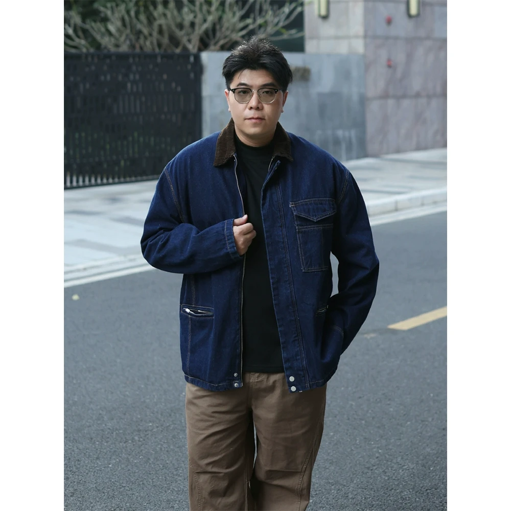 路人社工装上衣男宽松牛仔外套春季夹克日系复古翻领上衣大码男装