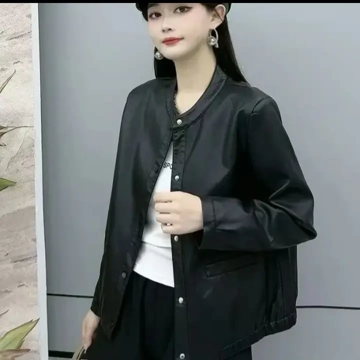 宽松型短款皮衣绵女夹克立领休闲女装百搭