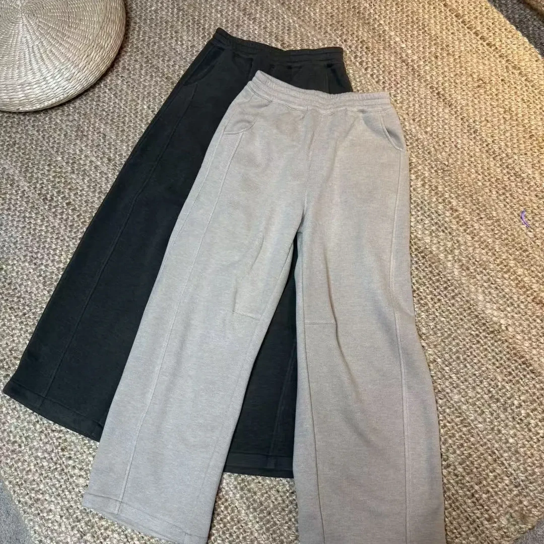 D233-中腰直筒裤纯色松紧腰休闲裤百搭秋冬宽松休闲