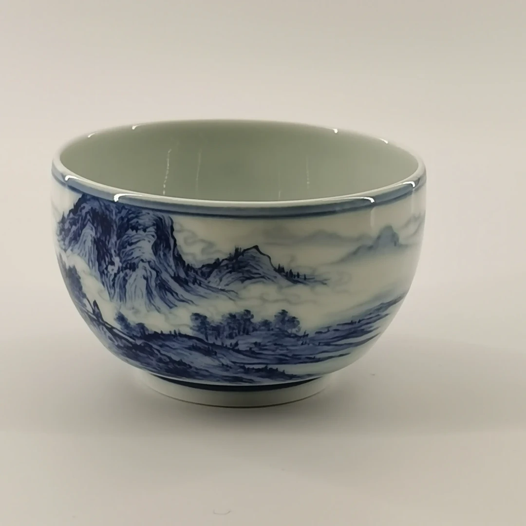 景德镇青花山水圆融杯主人杯陶瓷功夫茶杯个人专用杯高档送礼杯子