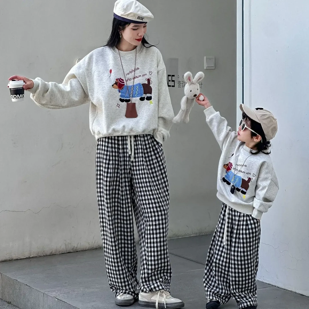 母女春秋卫衣运动韩版亲子装时尚男童母子休闲裤女童洋气儿童上衣