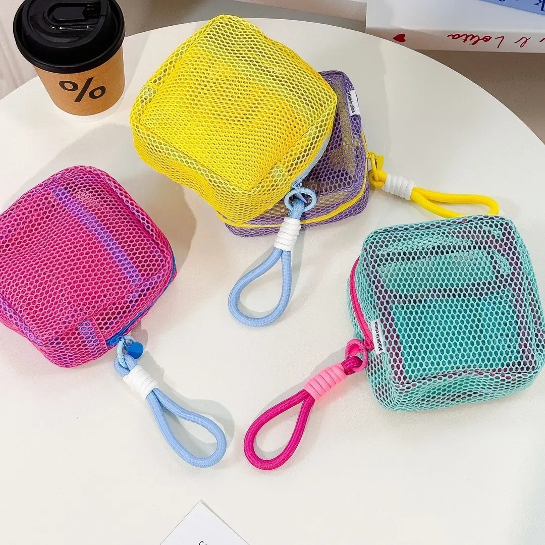 韩版彩色网纱豆腐包 超轻网格杂物收纳小包 多用途收纳包大容量