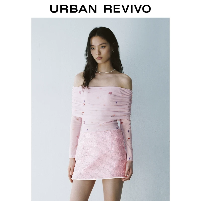 【春嬉游园】UR2025新品女装欧若风一字领修身长袖T恤UYU450034