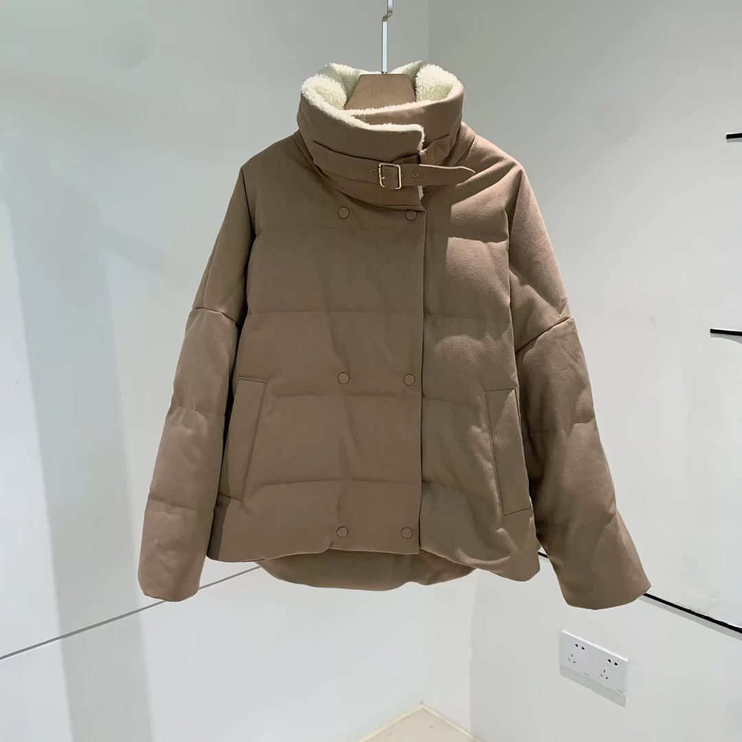 1-19 N0826 人字纹绒薄呢双排扣羽绒服YRF