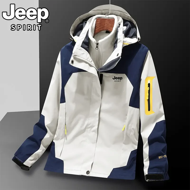 JEEPSPIRIT吉普冲锋衣三合一可拆卸外套男秋冬户外登山保暖防风衣