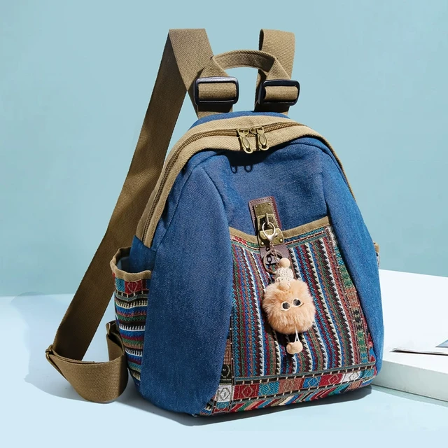 双肩包女潮2025新款时尚百搭轻便旅行包韩版大容量女士牛仔布背包