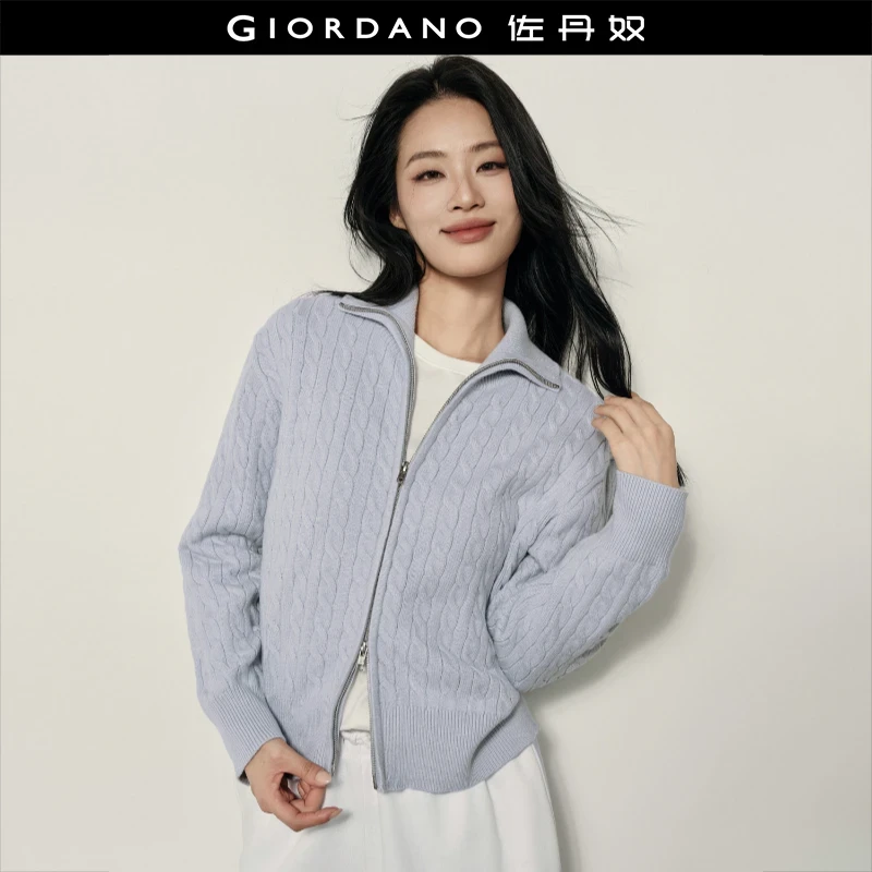 【卢正义明星款】佐丹奴秋冬女装绞花翻领毛织开襟针织衫 05355724