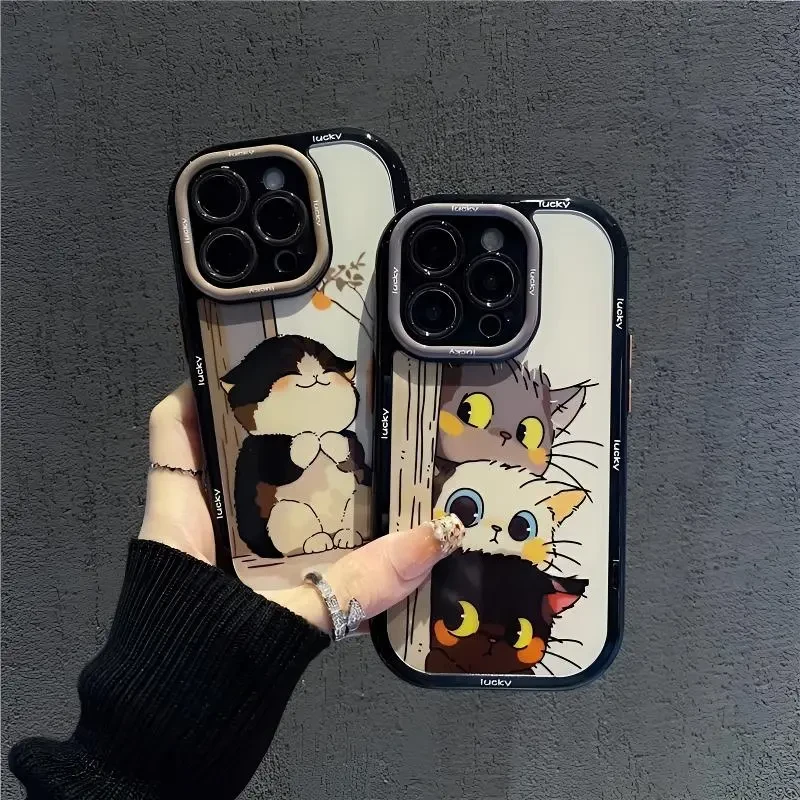 适用三只猫咪苹果16情侣手机壳华为新款vivo高级小米OPPO硅胶全包