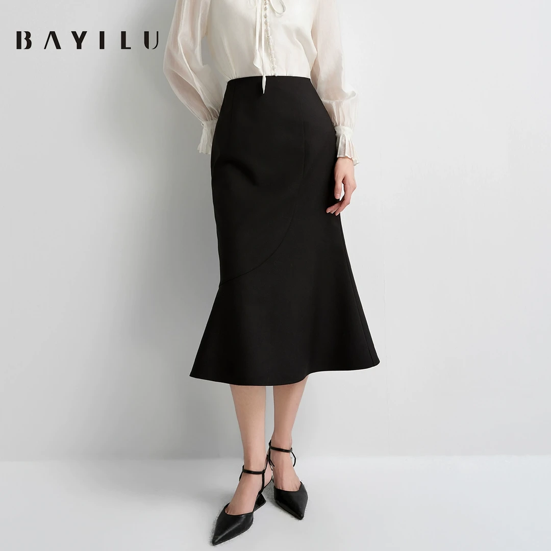 芭依璐2025春季半身裙女鱼尾裙优雅通勤裙子91Q3013