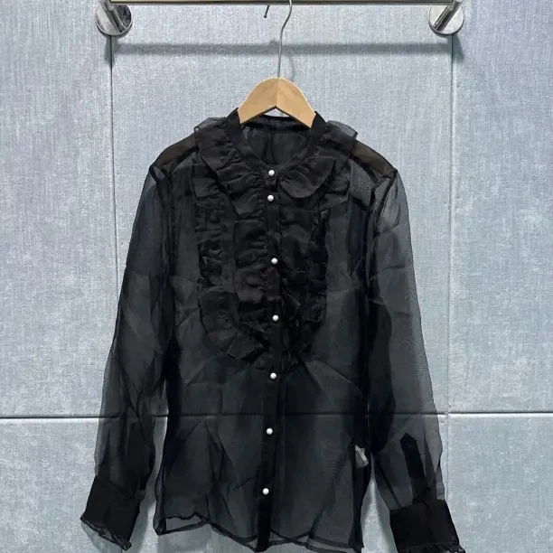 秋季新款百搭显瘦宫廷风木耳领长袖衬衫女通勤上衣