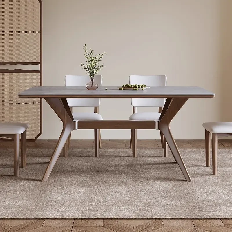 北欧橡木岩板餐桌椅现代简约家用白蜡木侘寂风哑光家用胡桃色桌子