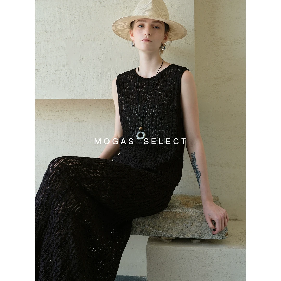 Mogas甄选莱赛尔麻混纺波西米亚提花针织背心肌理半裙女夏319508