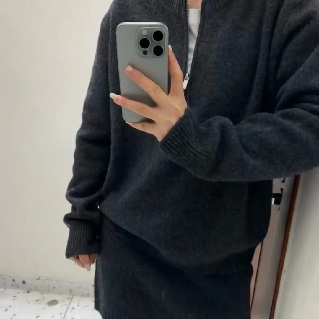 站百搭针织毛衣半身裙女冬季时尚套装