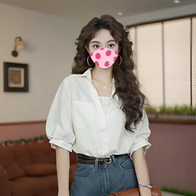 港风复古纯色短袖衬衫女2025夏新款设计感小众假两件宽松显瘦上衣