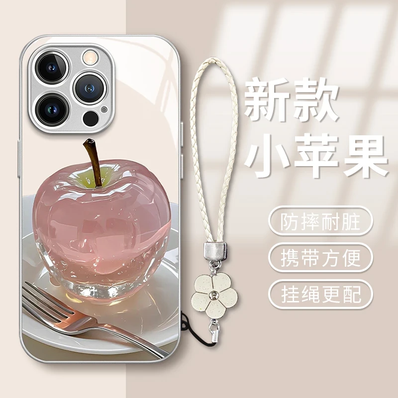 水晶苹果金属玻璃壳适用苹果16pro手机壳华为oppo小米15vivo防摔