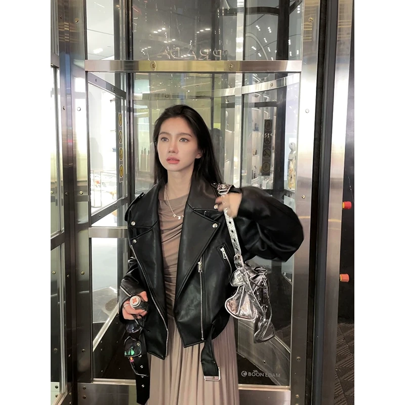 cunblvd常存 赛博朋克 通勤高级感挺括宽松翻领纯色机车外套