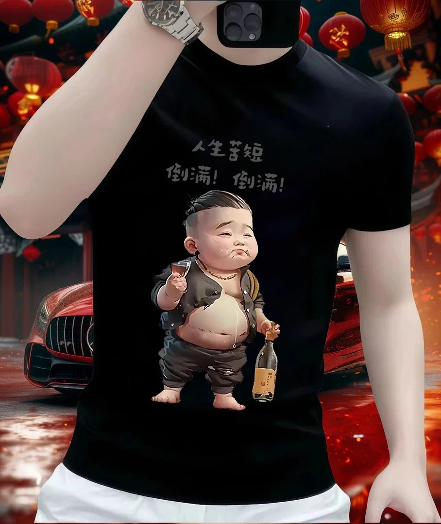 2025高品质美式重磅棉短袖夏季新款痞帅T恤创意卡通印花男款上衣