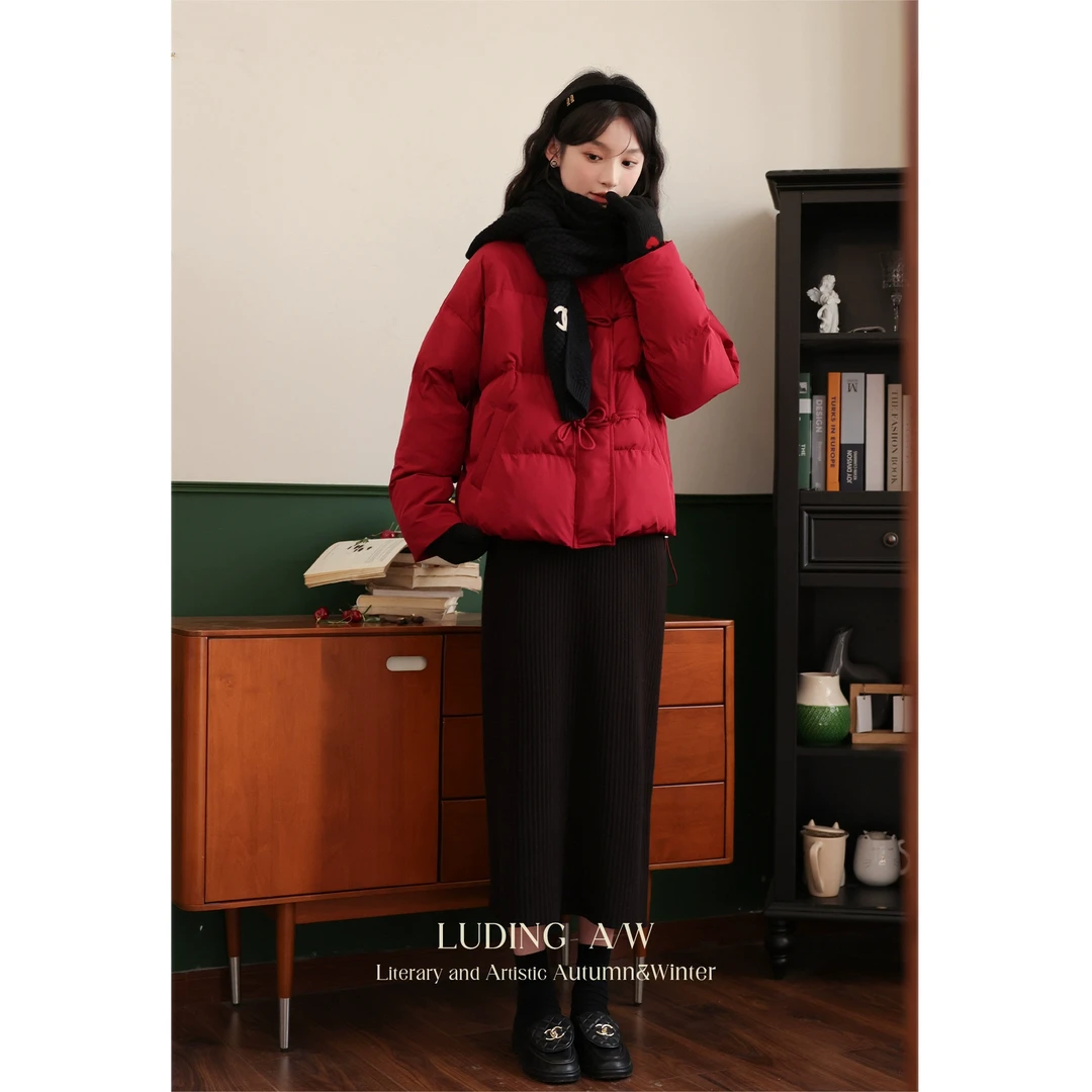 【鹿盯盯】微胖冬季胖mm红色棉服短款棉袄国风棉衣外套DM00315