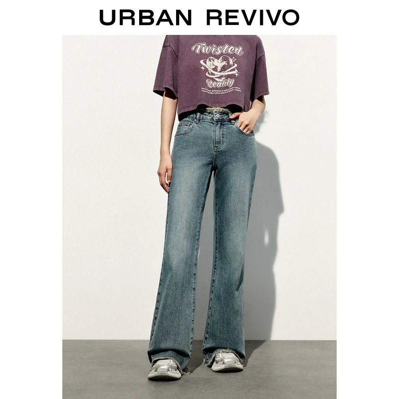 【职场际遇】UR2025新品女装欧若风水洗毛须牛仔长裤UYY850064