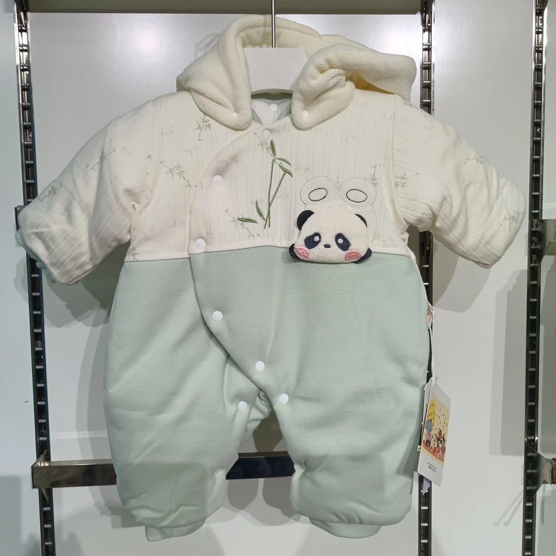 冬季加厚夹棉新中式宝宝连体衣可爱满月外出穿